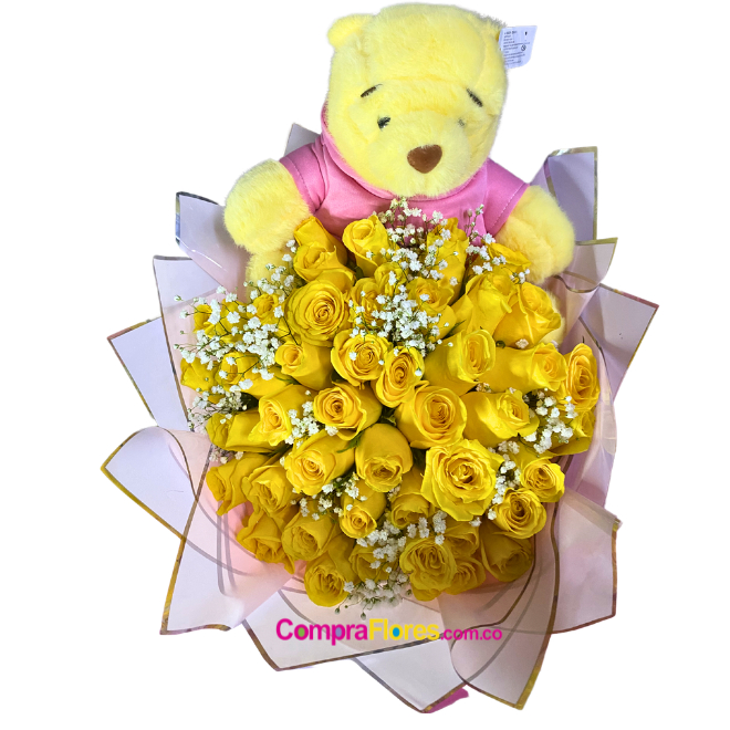 Ramo de 50 Rosas Amarillas y Winnie the Pooh