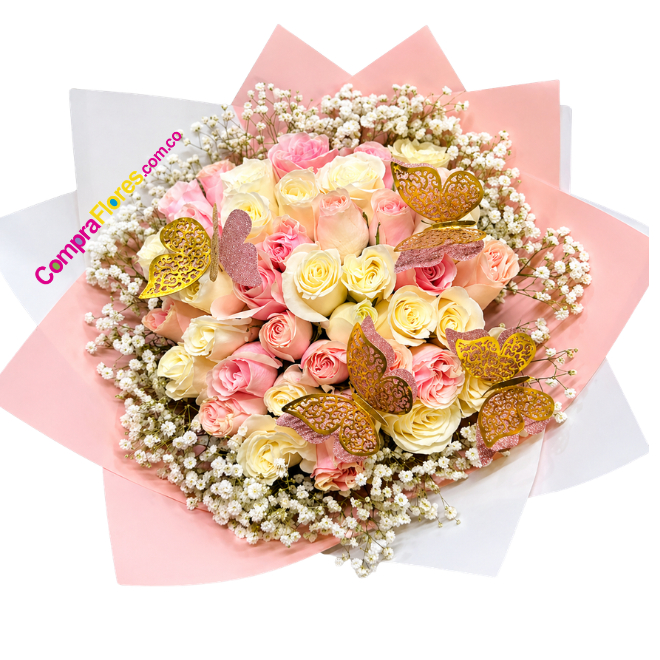 Ramo de 50 Rosas con Mariposas