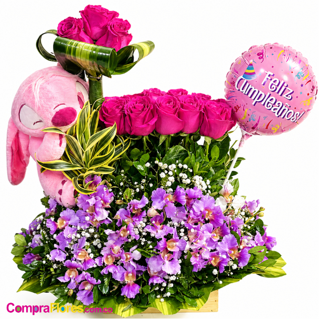Ramo de Cumpleaños Stitch Ángel con 20 Rosas - Cali