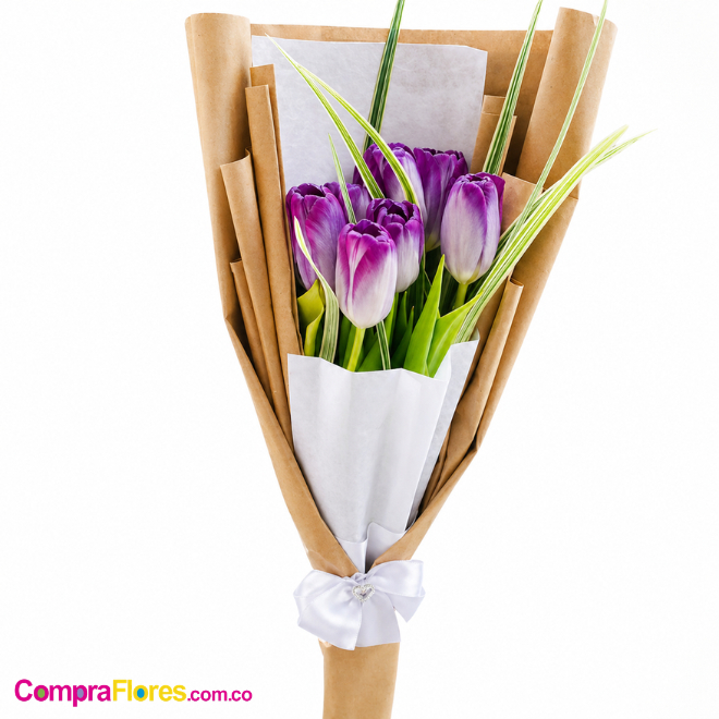 Ramo de 6 Tulipanes Lilas y Papel Kraft