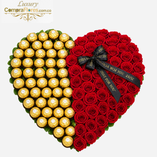 Corazón Élite: 60 Rosas y 50 Ferrero Rocher