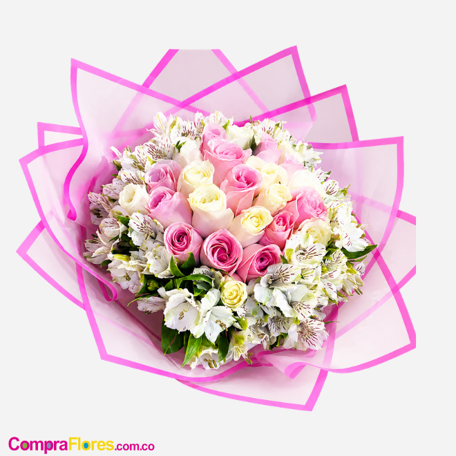 Bouquet Gala: 15 Rosas Premium y 20 Astromelias en Armonía