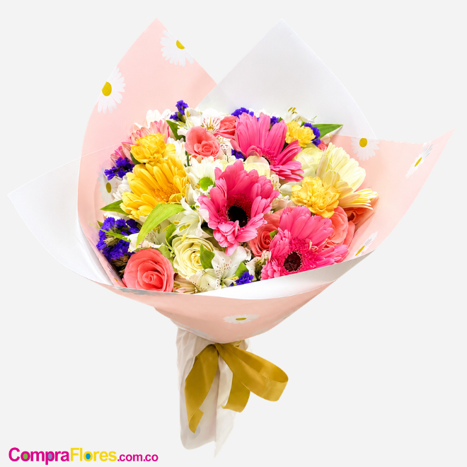 Bouquet Gala Multicolor: Mix Floral Premium con Gerberas y Rosas