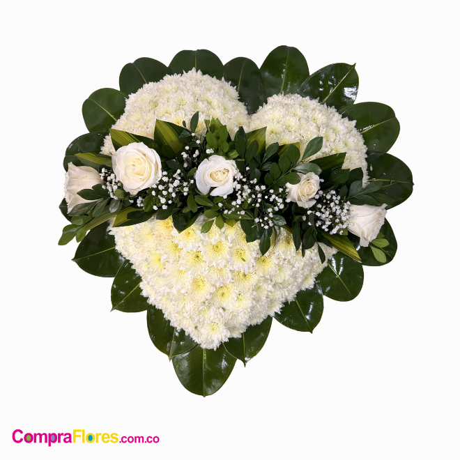 Corazón Floral Fúnebre de Rosas y Pompones