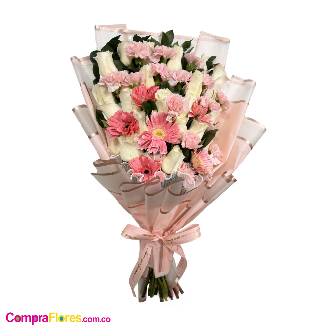 Bouquet Mixto Premium de Rosas y Gerberas Rosadas