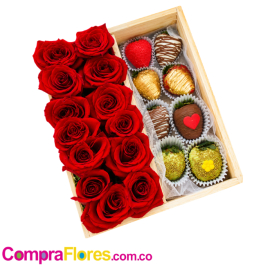 Caja  de Fresas y Rosas, detalles cali
