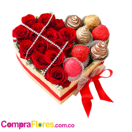Corazon de Rosas y Fresas con Chocolate, flores para cali