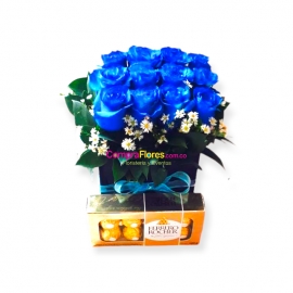 Rosas azules y chocolates 