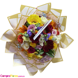 Bouquet Vibrante de Orquídeas, Rosas y Gerberas con Perlita - Cali