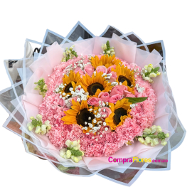 Maxi Ramo de Lujo: 80 Claveles, 20 Rosas y Girasoles - Envío en Cali