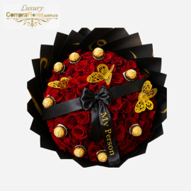 Bouquet Real: 80 Rosas de Exportación y Ferrero Rocher