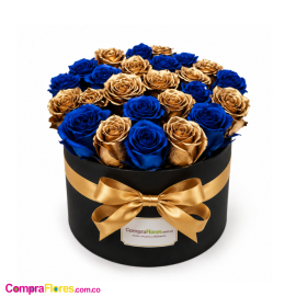 Cilindro de Rosas Azules y Doradas para papá