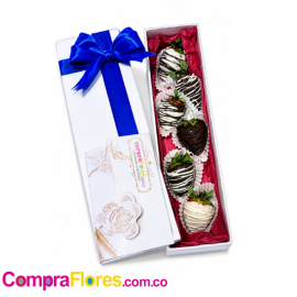 Caja de seis fresas con chocolate decoradas